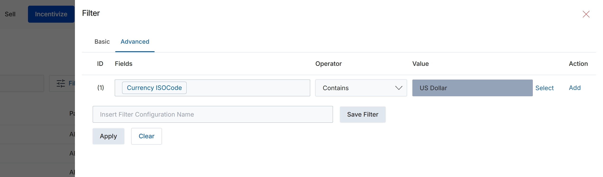 Advanced Filter dialog