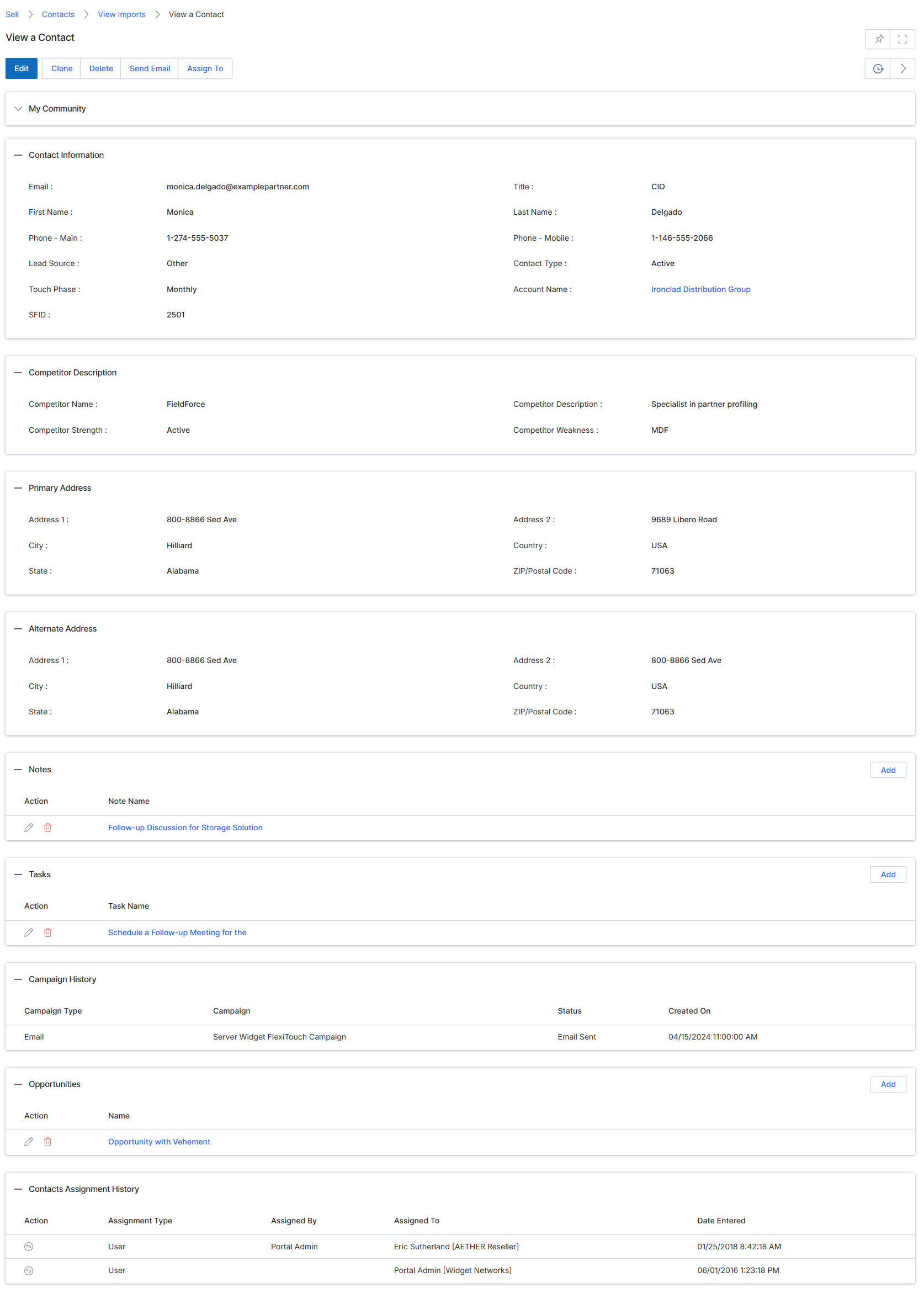 View a Contact details page