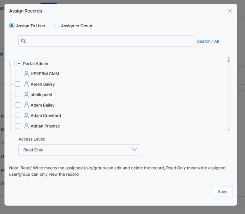 Assign Records dialog