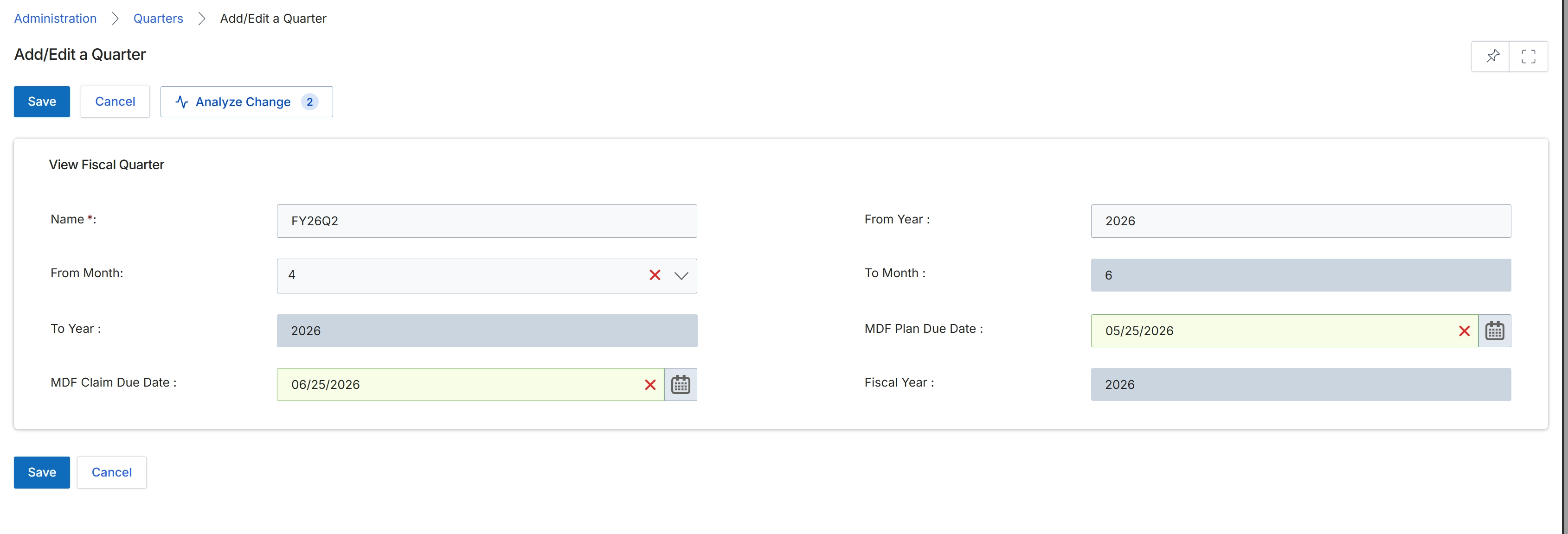 Add/Edit a Quarter form