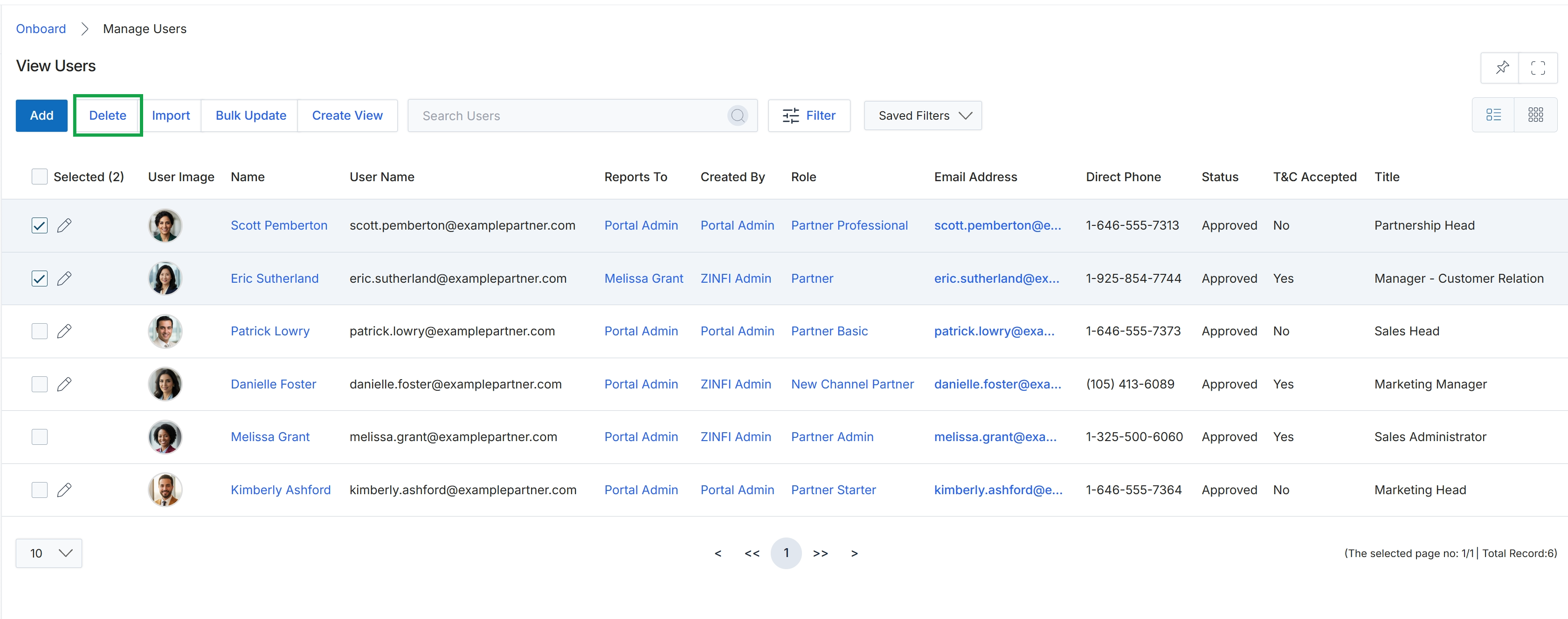 View Users list page