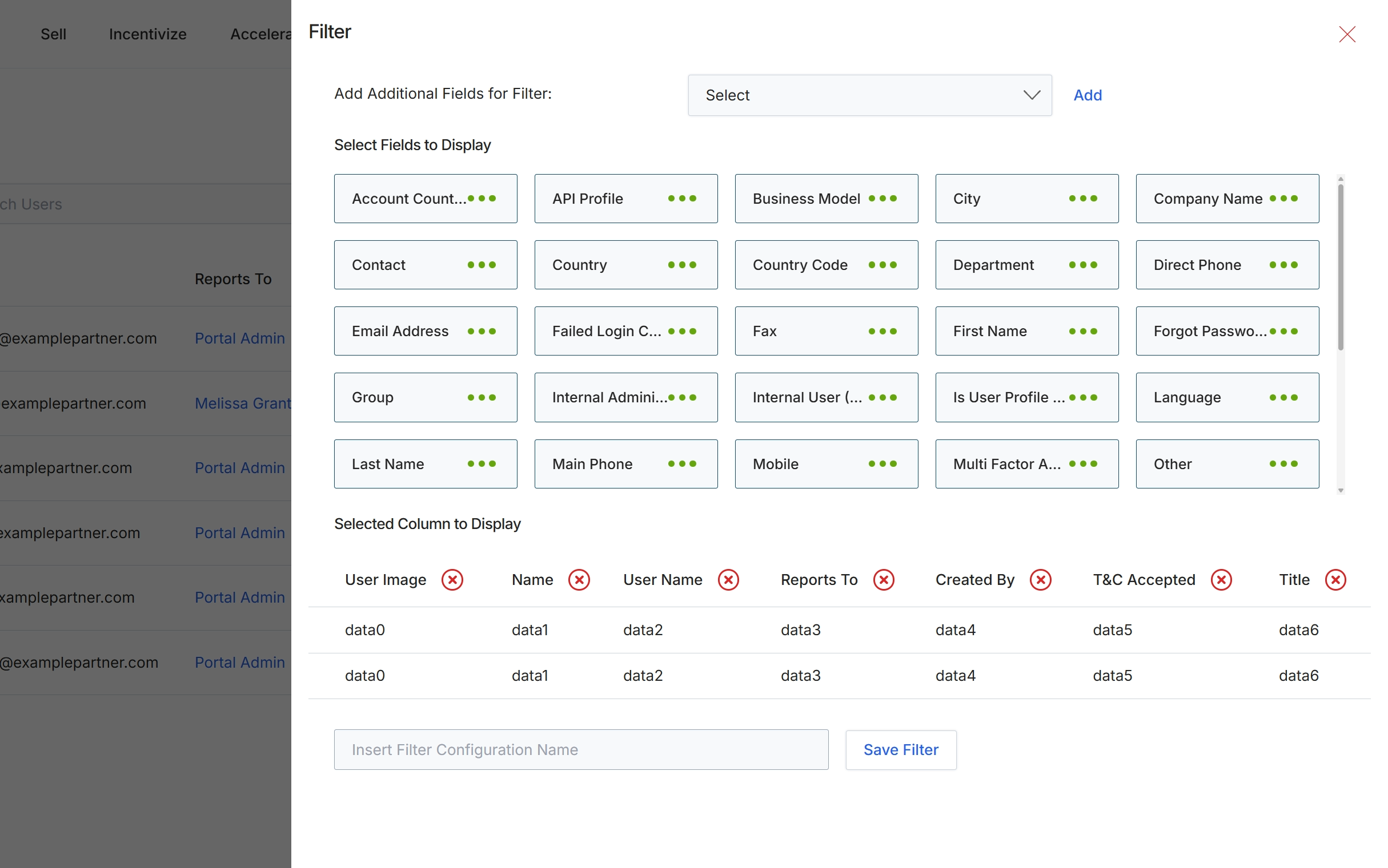 Filter configuration modal