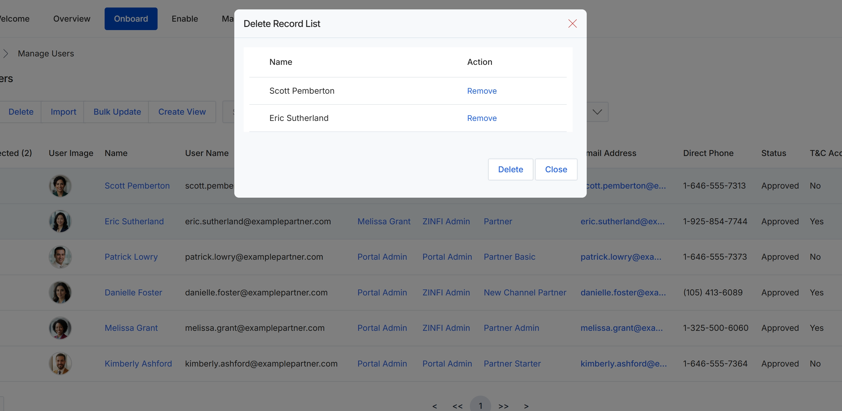 User deletion confirmation dialog